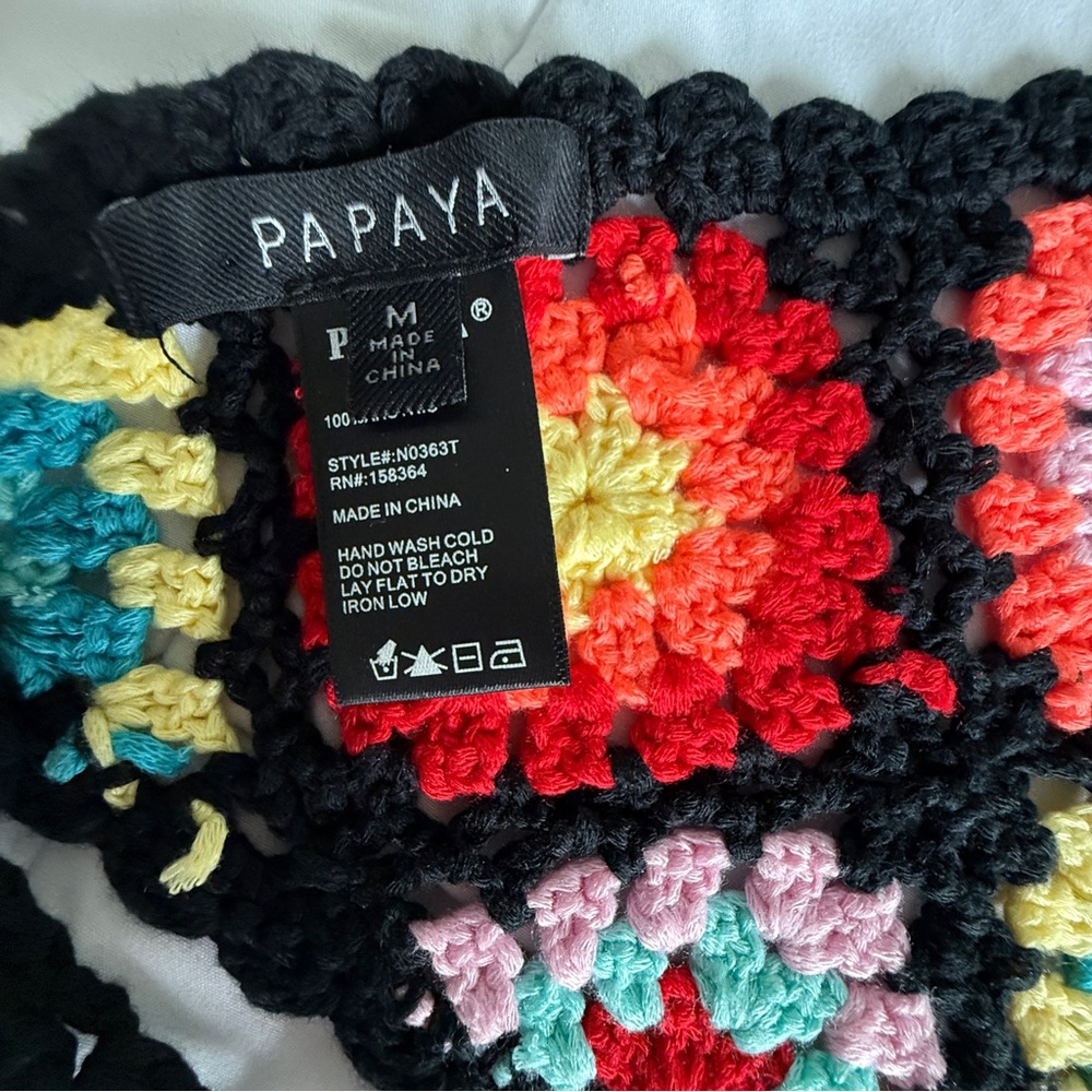 Papaya Crochet Granny Square Halter Top & Shorts Set – Black/Multi – Size M/L - Picture 12 of 14